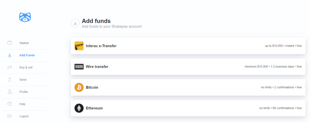 Shakepay Add Funds