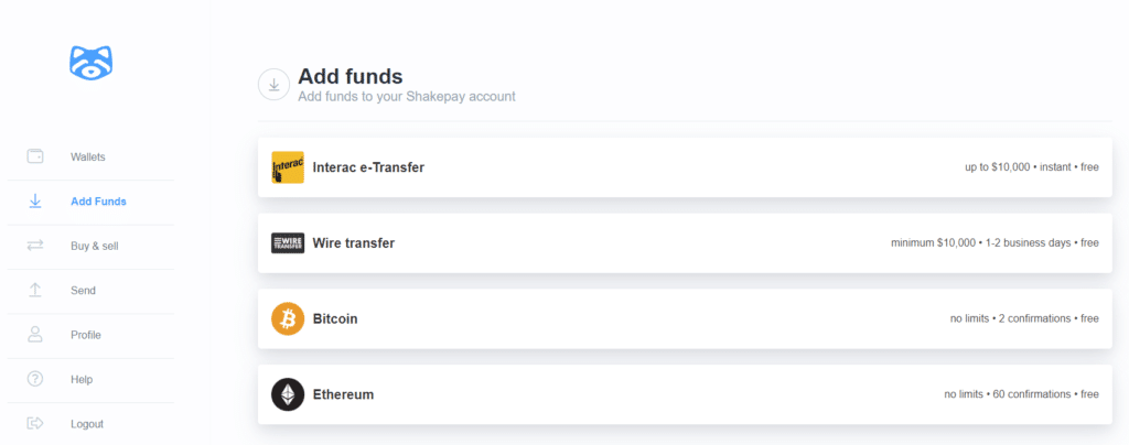 Shakepay Add Funds