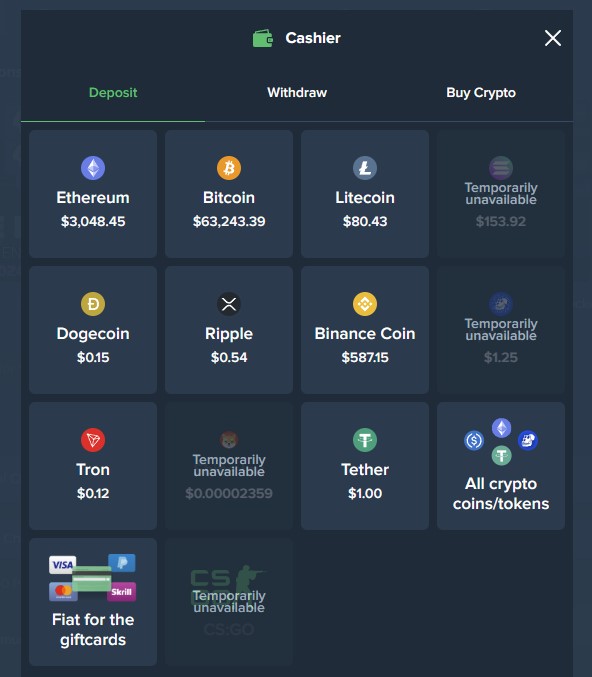 DuelBits Deposits and Withdrawals