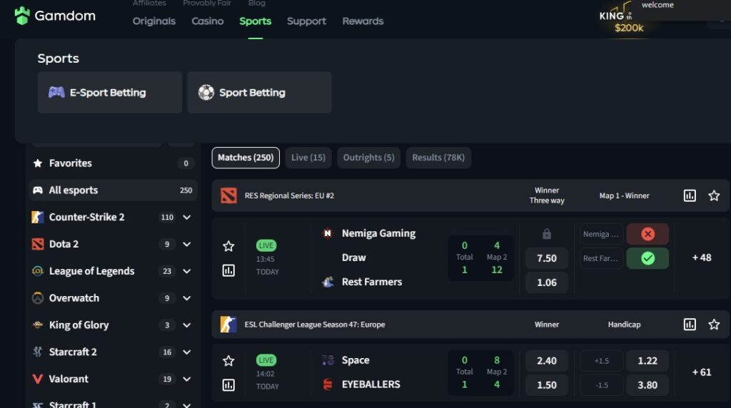 Gamdom Esports Betting