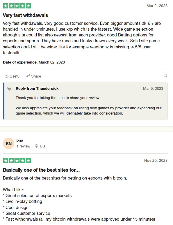 Thunderpick Testimonials