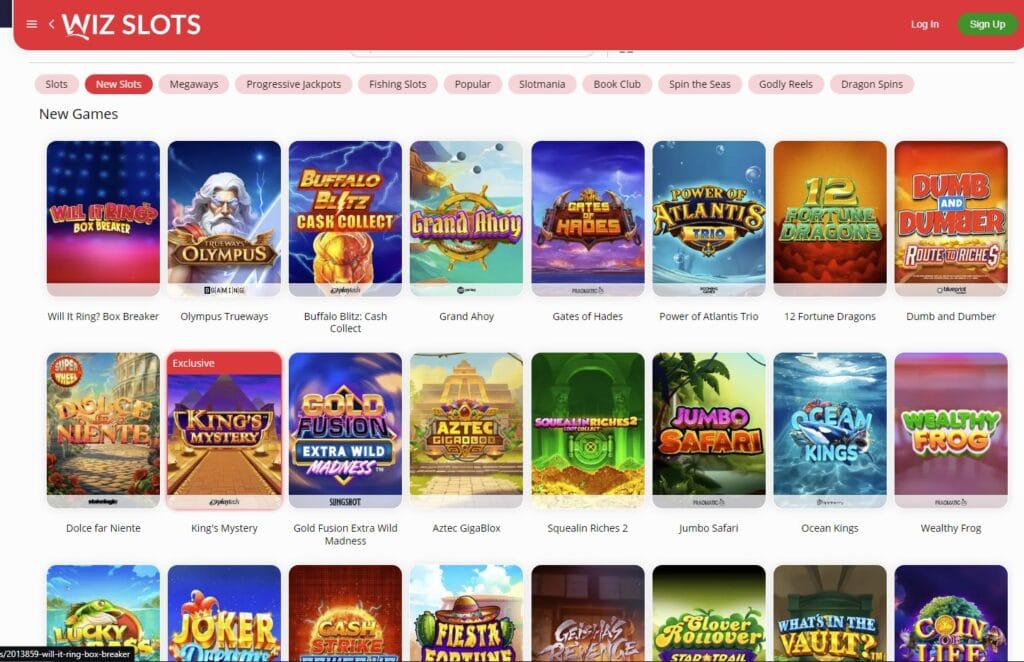Wiz slots game selection