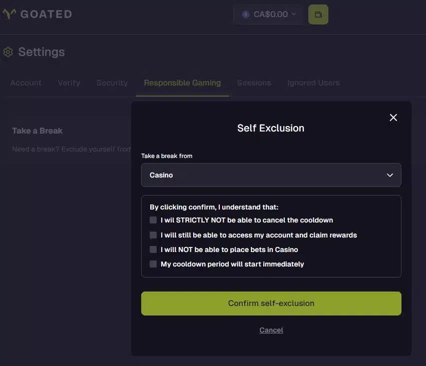 Goated self exclusion