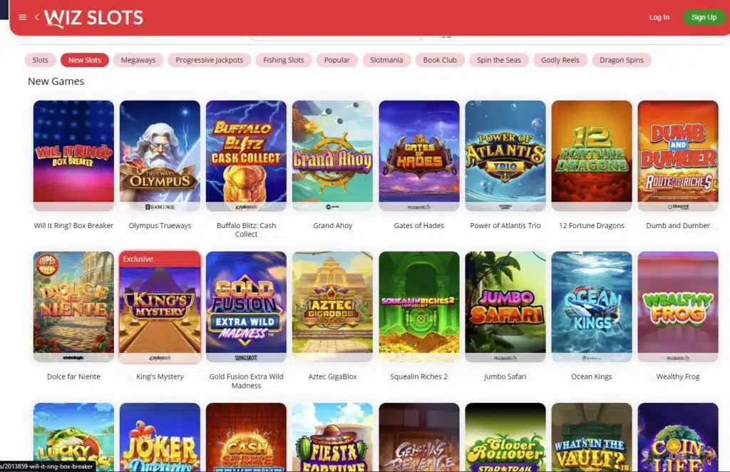 Wiz slots game selection