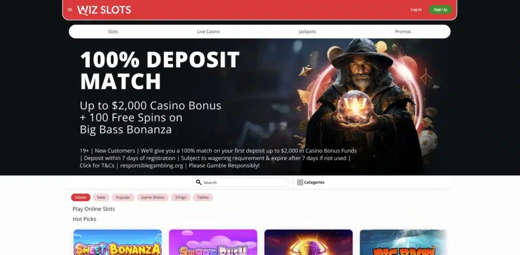 Wiz slots homepage