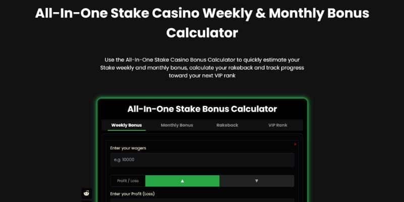 All in one stake casino weekly & monthly bonus calculator