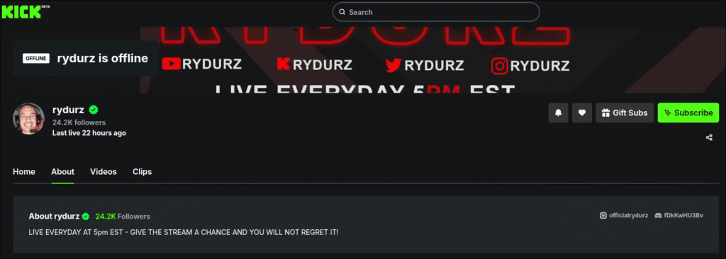 Rydurz Stream Schedule